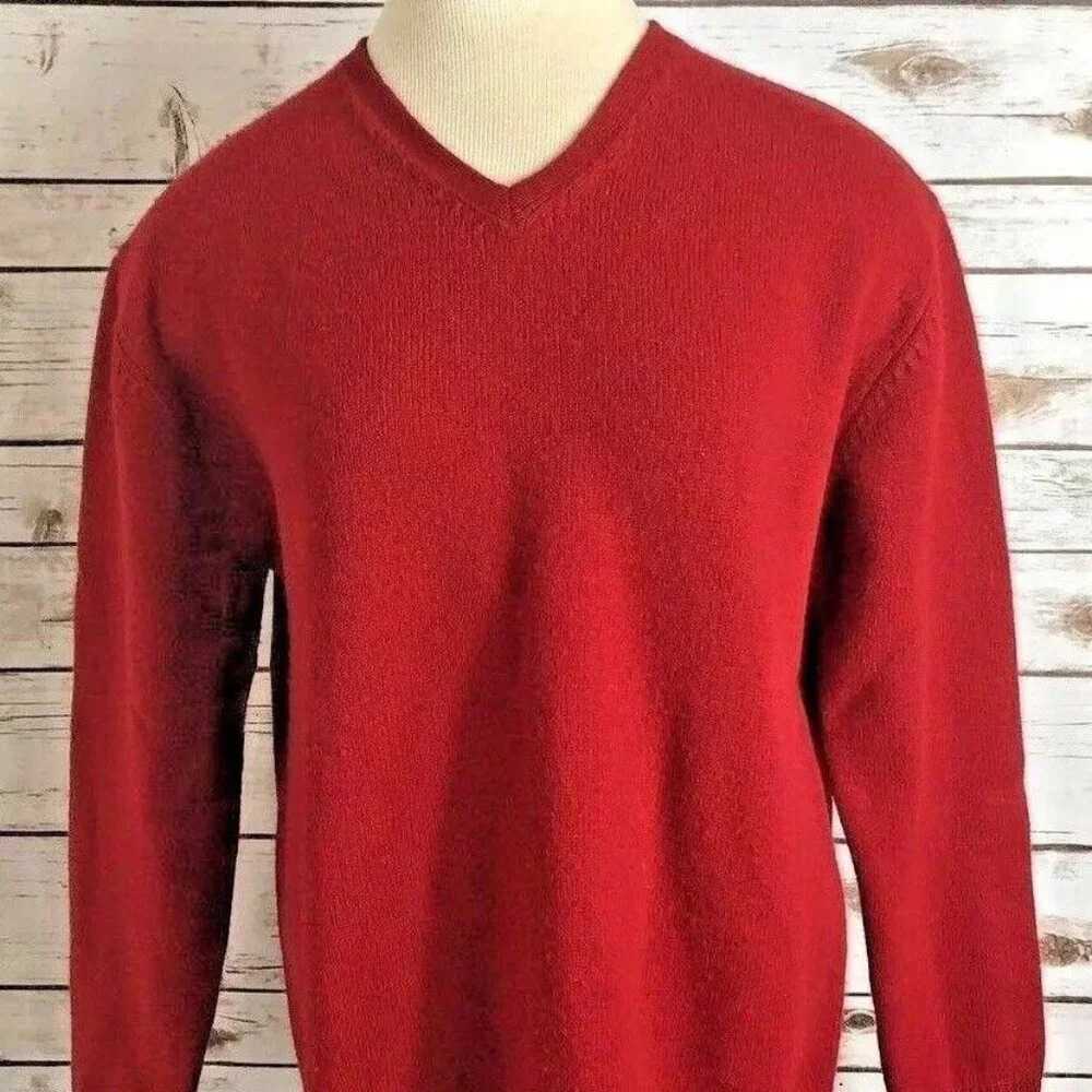 CHARTER CLUB Women Long Sleeve Lambswool Pullover V-Neck Red Sweater Size Medium